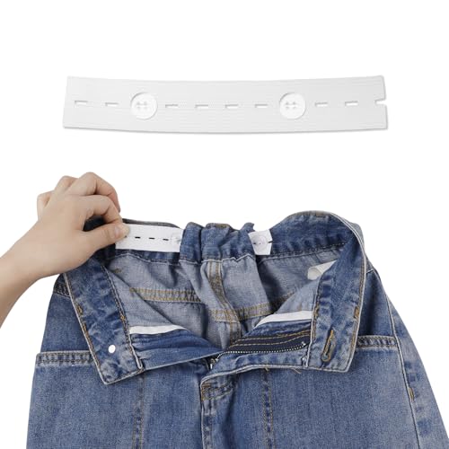 6pcs Elastic Waist Adjuster, Kids Waist Adjuster Jeans Button Tightener Waist Adjuster for Pants Elastic Waist Band Extender for Men Women (White)