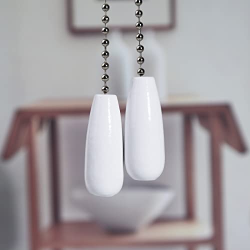 Image of Ceiling Fan Pull Chain Extender, 4pcs Wooden Decorative Pendant Extension Chains, 12 Inches Lighting & Fan Beaded Ball Fan Cord Extender Ornament with Connector (Wooden White 4Pcs)