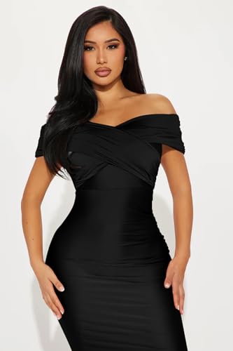 Memoriesea Women's Off Shoulder V Neck Wrap Ruched High Split Wedding Party Maxi Dress3