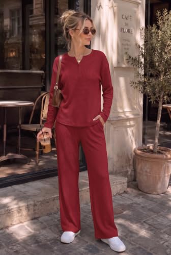 Ekouaer Womens 2 Piece Matching Lounge Sets Waffle Knit Sweatsuits Outfits - image 3