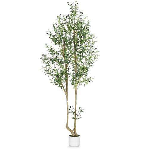 HZXGCP Olive Tree Olive 7 feet, Artificial Olive Tree with White Pot, Fake Tree with 1882 Dense...