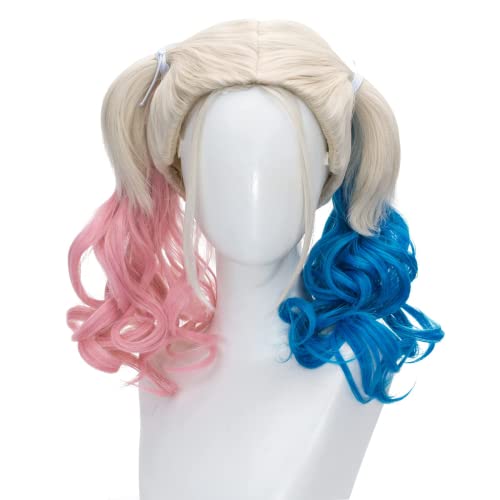 FALAMKA Blau Pink Perücke Doppelter Schwanz Damen Perücke Cosplay Kostüm Halloween Cover