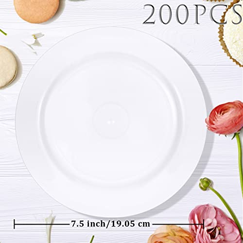 Sieral 200 Pieces Disposable Plates Plastic With Rim Hard Appetizer Salad Dessert 7.5 Inch Heavy Duty For Dinner Wedding Party Supplies(White) #TOP1