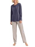 CALIDA Cotton Special Pyjama, lang Damen, weich, pflegeleicht, elastischer Hosenbund Graystone 44 46