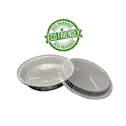 9-Inch Aluminum-Foil Pie Pans With Lid – Round Disposable Heavy Duty Pans For Storing, Tart Baking, Reheating And Serving – Oven & Freezer Safe - Made In Usa (Pack Of 20) #TOP3