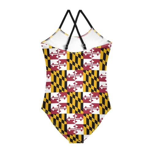 Augenstern One-Piece Strap Swimsuit Maryland-Flag-Pride Cross Back Bathing Suit Adjustable Monokini2