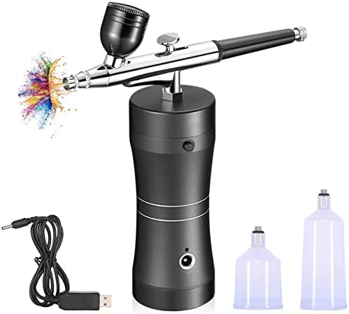 Airbrush Kit,Portable Cordless Auto Airbrush Gun Kit,Rechargeable Handheld Airbrush Set for Makeup,for Cake Decorating Makeup Art Nail Model Painting Tattoo Manicure （Black）