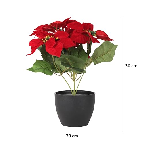 Image of Red Artificial Poinsettia Flower with Pot Decoretion in Home Office Living Room Decore Photography Kitchen Interior Table Centerpiece House Warming Gift Iteam | 30 cm