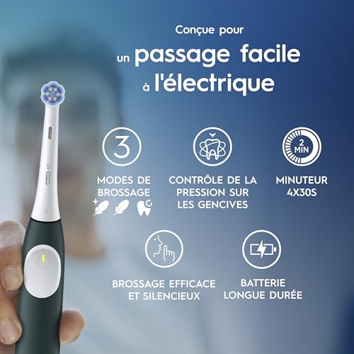 Oral-B Brosse A Dents Electrique iO 2 Vert Forêt, 3 Modes De Nettoyage, Brossage Souple Et Silencieux, Capteur De Pression, Brossette Oral B De Rechange, Chargeur, Etui De Voyage