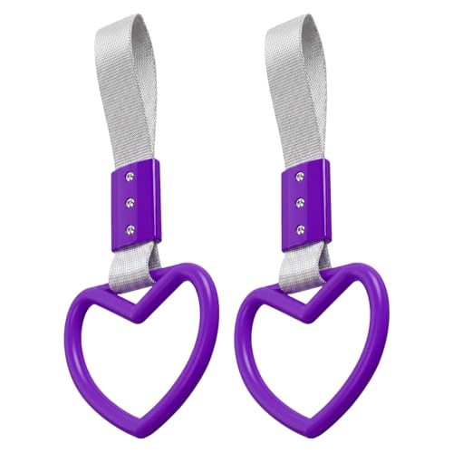 Image of 2PCS Heart Shaped Car Handle Straps, Rear Bumper Warning Keychain Ring for Car Exterior Accessories (Purple-Silver)