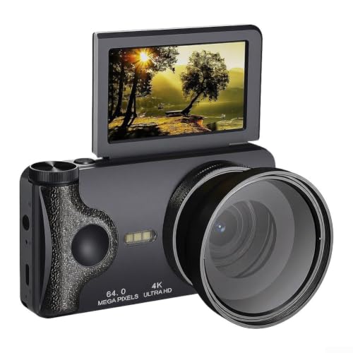 Linhexis Aparat cyfrowy 4K 64 MP z ekranem odwracanym 180°, 18-krotny zoom