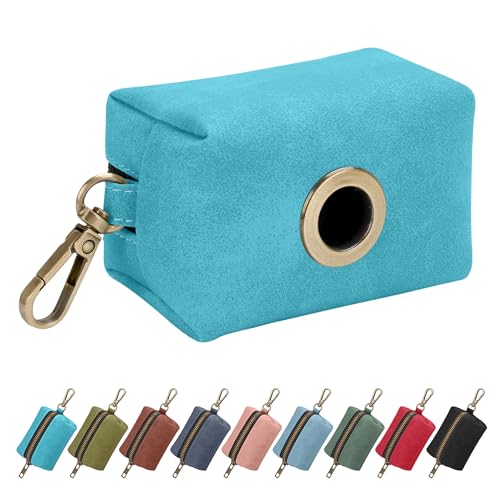 Image of Didog PU Leather Dog Poop Bag Holder, Easy-Pull with Metal Clip, Light Blue