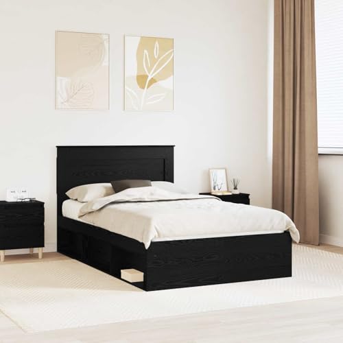 Tonture Marco de cama negro de 120 x 190 cm, madera de pino maciza, plataforma con somier, muebles modernos para dormitorio