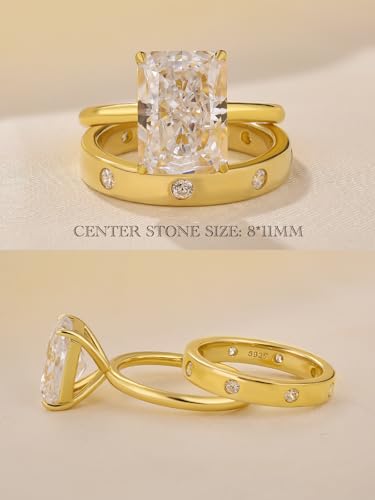 4.5CT Radiant Cut Engagement Ring Set for Women, 925 Sterling Silver 2-Piece 5A Cubic Zirconia Bridal Wedding Ring Set2
