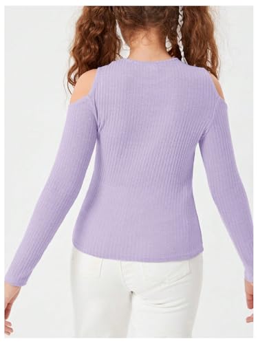 WDIRARA Girl's Cold Shoulder Long Sleeve Tee Shirts Top Cut Out Crew Neck Slim Fit Knitted T-Shirt2