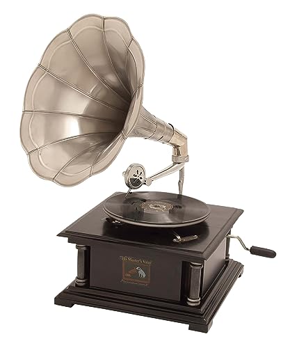 Deco 79 Mango Wood Functional Gramophone with Record, 14" x