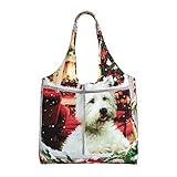 Ahdyr Weihnachtshund Chinesische Malerei aus Bambus Druck Canvas Tragetaschen für Frauen, wiederverwendbare Einkaufstaschen, Supermarkt-Shopping-Essentials