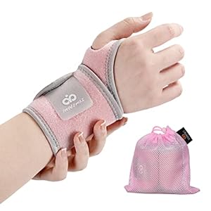 INDEEMAX 2 Pack Copper Wrist Brace Support for Carpal Tunnel, Pain Relief, Arthritis, Tendonitis, Adjustable Wrist Braces Compression Wraps Both Hands, Fit for Men and Women, Pink