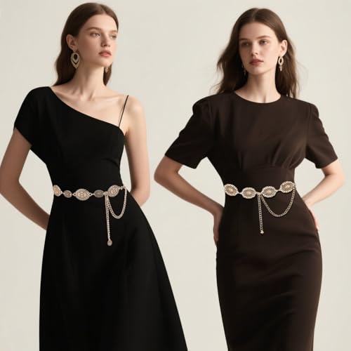 YBO Western Metal Concho Waist Belt for Women Cowgirl Boho Chain Belt for Dresses Jeans Pants4