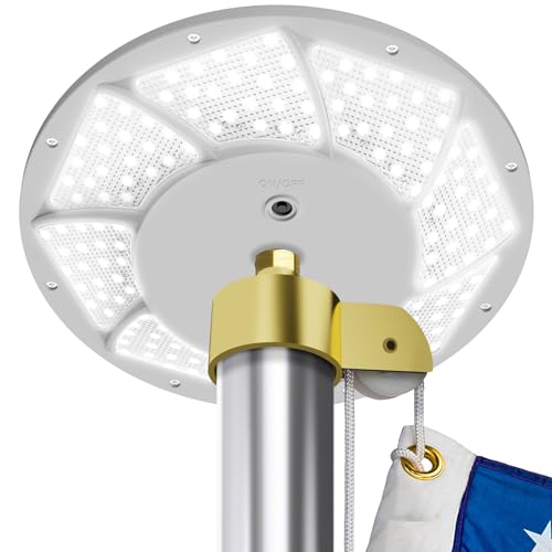 HOOPLE Solar Flag Pole Light, 176 LED Super Bright Flagpole Light for 15-25 Ft In-Ground Poles, Solar Powered Dusk to Dawn Lighting (White)