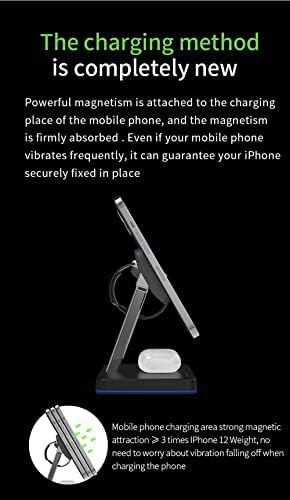 Apple 3-in-1 Wireless Charger Compatible with MagSafe, Magnetic Charging Stand for iPhone 14, 13, 12, Mini, Plus, Pro Max, Apple Watch Series Ultra 8 7 6 5 4 3 2 SE and AirPods Pro 2, 3 (Black)