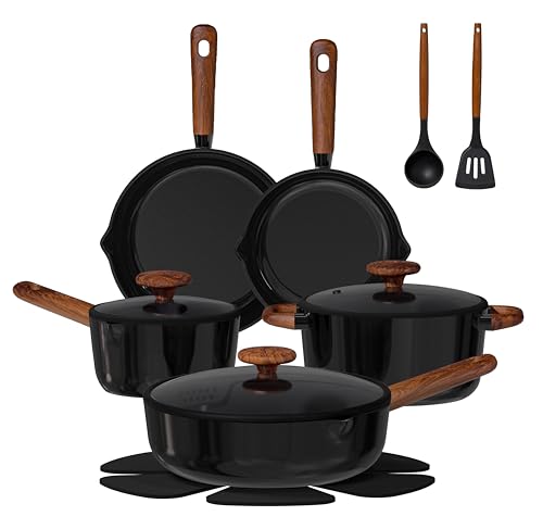Image of CAROTE ceramic cookware set,nonstick pots and pans，14PCS Non Toxic Healthy Non Stick Kitchen Cooking Pots and Frying Pans Set, PFAS PTFE Free
