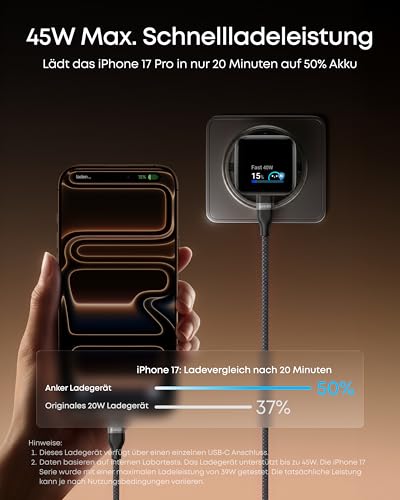 Anker Smart Ladegerät, Anker Nano 45W USB C Ladegerät mit Display GaN – Ansicht 3