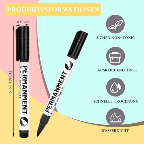 SEPVEL Acrylstifte Schwarz, 5-Stück Permanent Marker Schwarz und Schnell Trocknender Lackstift SchwarWasserfest für Steine, Felsmalerei, Keramik, Glas, Holz, Stoff, Metall, Leinwand
