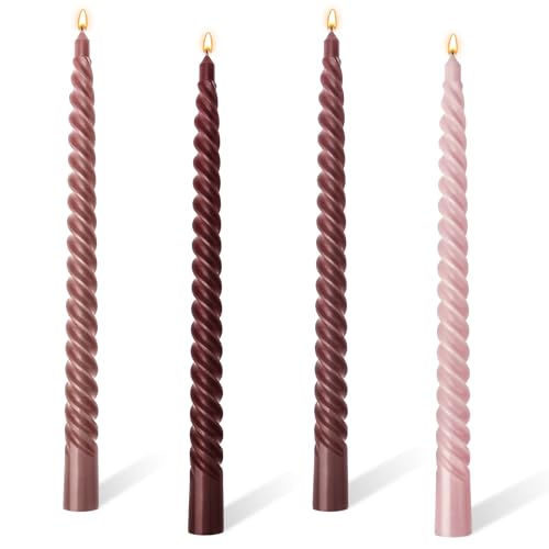 10 Long Tapered Candles Pack of 4 Twisted Gradient Dinner Candles Non Drip Non Scented Spiral Coloured Candle for Candlesticks Table Dinner Christmas Halloween Home Decor