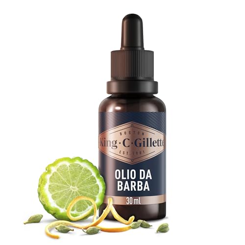 King C. Gillette Olio Barba Per Cura Della Barba, Confezione Da 30 Ml, Idrata La Pelle Secca, In Bottiglia Di Vetro, Idea Regalo Uomo