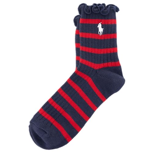 Polo Ralph Lauren Women's Lettuce Edge Stripe Ankle Sock, Navy, Women's 4-10