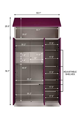 Image of Interio by Godrej Almirah Slimline 3-Door Steel Almirah, Cupboard for Clothes (Textured Purple), 1-Year Warranty, 6 Shelves, 1 Locker, 2 Drawers, Overhead Unit, Curvilinear Mirror