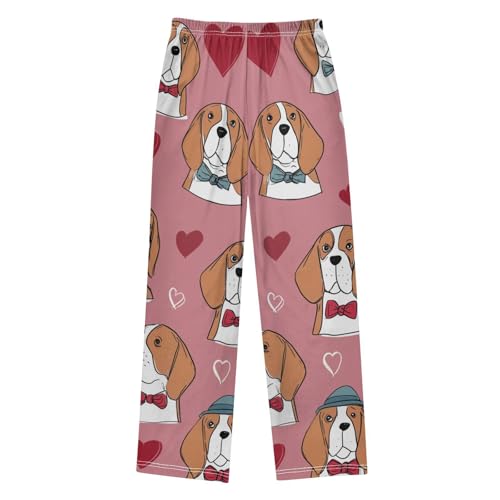 Beagle Love Hearts Boys Long Pants Soft Trousers Elastic Waist Kids Lounge Bottoms with Pockets S-XL2