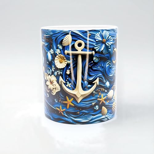 Yemaya Mug 11oz – Taza de cerámica espiritual azul y blanca miniatura 1