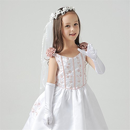 Fashion Kids White Gloves Stretch Satin Long Finger Gloves For Flower Girl Children Party Beading Long Gloves kids4