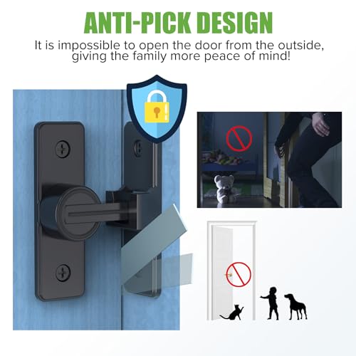 Image of Barn Door Lock Hardware, Heavy Duty 90 Degree Flip Latch Privacy Lock, Zinc Alloy Sliding Barn Door Latch for Bathroom, Bedroom, Closet, Garage, Shed and Gate (Matte Black-2PCS)