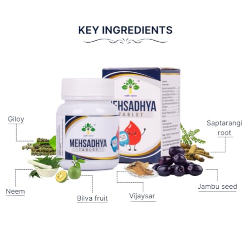 Image of Mehsadhya Ayurvedic Diabetes Tablets | Blood Sugar Control Herbal Supplement | Neem, Giloy, Jamun Seed & Vijaysar | Natural Glucose Support & Diabetes Care | 60 Tablets