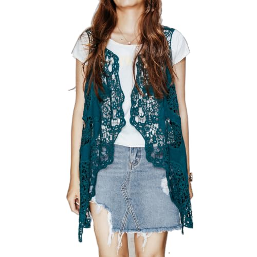Image of JASTIE Women Open Stitch Cardigan Boho Sleeveless Hippie Summer Hollow Out Solid Crochet Vest