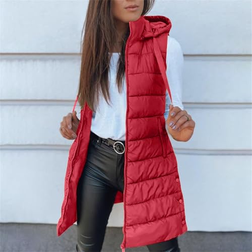 Long Vest for Women Sleeveless Quilted Full Zip Hooded Winter Vests Jacket - image 3