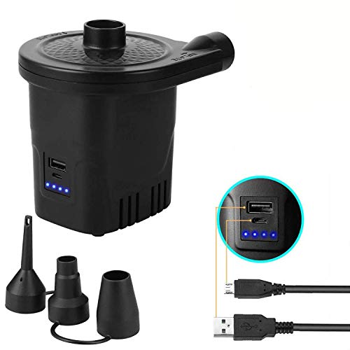 3T6B Bomba de Aire Eléctrica Recargable, Rápida Inflar/Desinflar con 3 Boquellas, Función de Banco de Energía, Portátil Hinchable Inflador, para Playas, Acampar, Colchón de Aire, Anillo de Natación