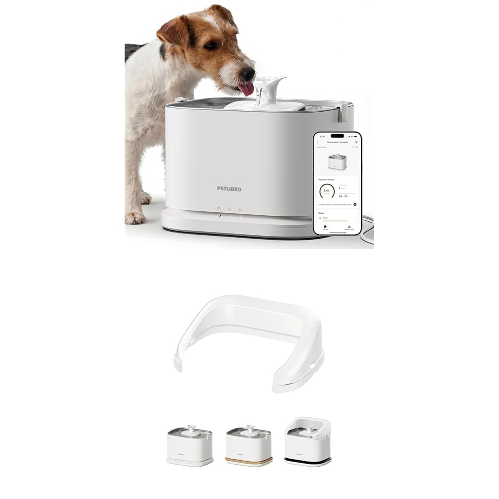 Bundle of PETLIBRO Dog Water Fountain Stainless Steel Tray with PETLIBRO Splash Shield, Fountain for Dogs Inside with App Monitoring, 3L Dog Fountain Water Bowl, Automatic Water Dispenser for Dogs