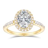 NOVSEAS 14K Solid Gold Moissanite Ring 14k Gold 2CT Oval Cut D Color Hola Moissanite Engagement Rings for Women (Yellow Gold, 7)