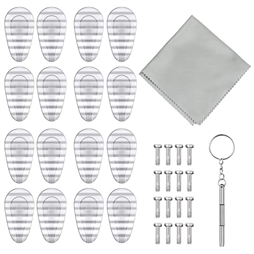 Brillen Reparatur Set,8 Paar Luftkammer Nasenpads Silikon, Rutschfeste Brille Nasenpads Weiche Silikon, Schraubbrillen Nasenpads mit Schrauben und Reinigungstuch Cover