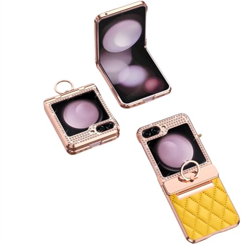 Étui en cuir Galaxy Z Flip 5 ENILSA luxe jaune à anneau galvanisé haute protection