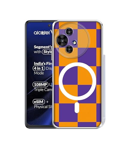 Image of Casotec Back Cover for Alcatel V3 Ultra 5G Royal Orange Checkboard Magnetic Ring Design (Not Magnetic Compatible) | UV Printed Soft TPU Shockproof Back Case for Alcatel V3 Ultra 5G