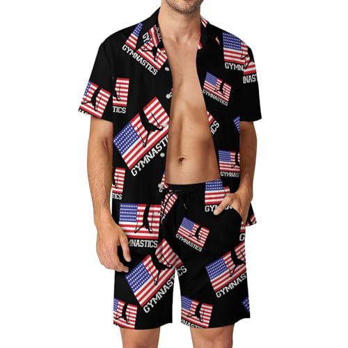 Camiseta con botones y pantalones cortos de la bandera americana con tejido deportivo transpirable