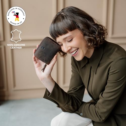 Image of BERLINER BAGS Soft Leather Small Wallet Women Sara, Gift Box - Brown | Soft Leather Bifold Zip Wallet, Fits Purses & Crossbody Bags, 8 Card Slots, Zipped Coin Pocket, RFID Blocking