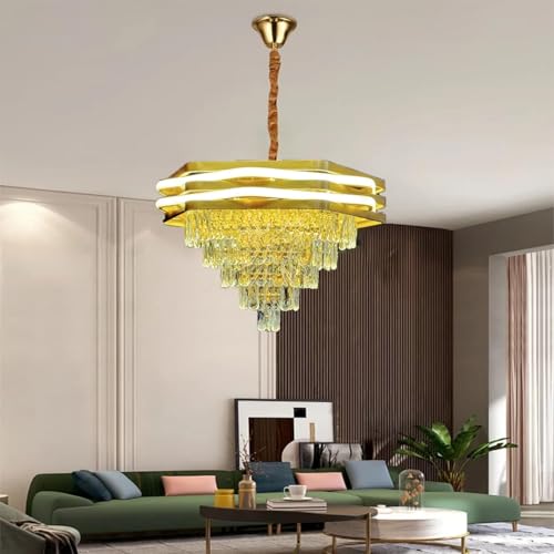 Image of Desidiya LED Crystal Chandelier Light 400mm Gold, 3 Color LED Ceiling Light | 400mm Gold Crystal Chandelier with 3 LED Color Modes | Premium K9 Crystal | Modern Ceiling Light