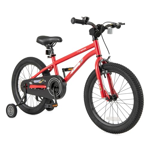 BABY JOY Kids Bike, 14 16 18 Inch Sport Bicycle for 4-8 Years Old w/Adjustable Saddle, Training Wheels, Widened Tyre, Handbrake & Coaster Brake, Girls Boys Bike (Red,18 Inches, Kickstand)