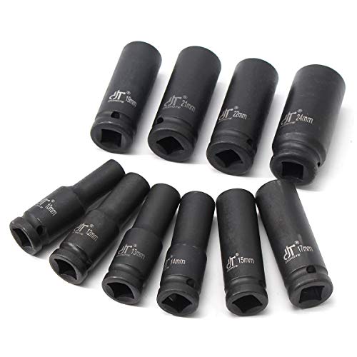 CEFEPH Juego de llaves de vaso métricas de impacto profundo de 10 a 24 mm, 10 unidades Cover